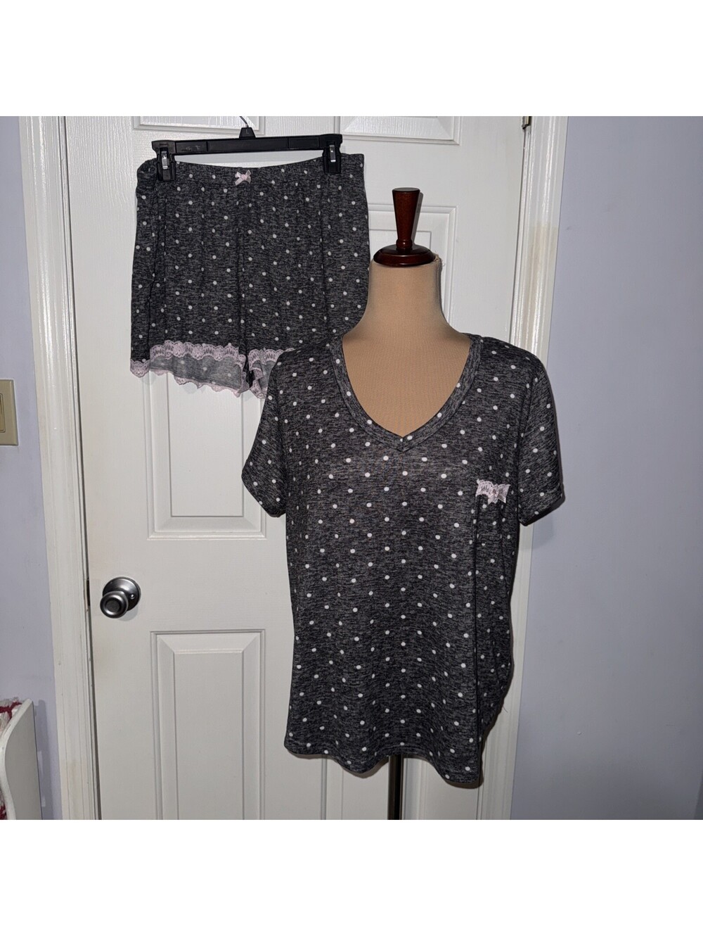 Laura Ashley XL Super Soft Shorty Pajama Set CottageCore Polka Dot